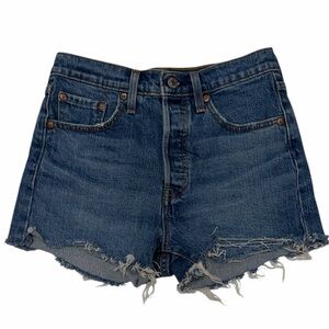 Levi Strauss 501 Cutoff Denim Shorts Blue Button Fly Distressed Size 25